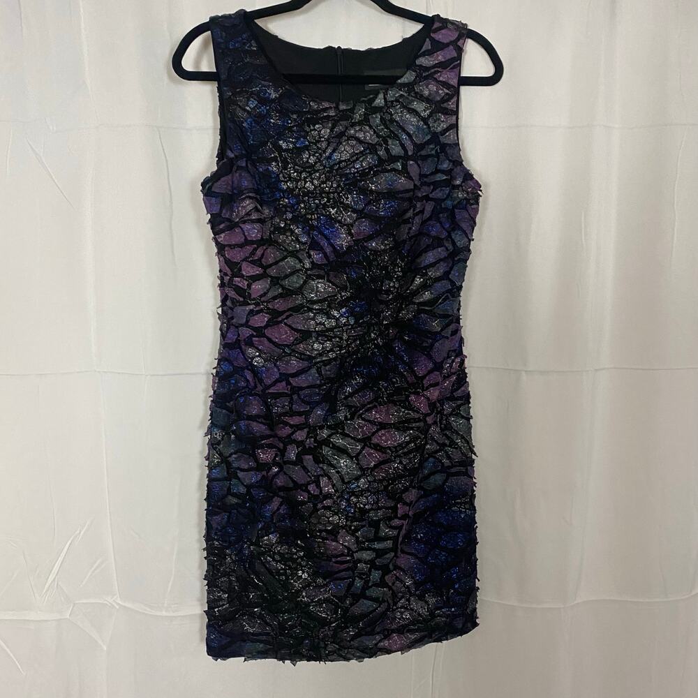 Frank Lyman Sleeveless Multicolor Cocktail Dress Size 10 Black Purple Textured